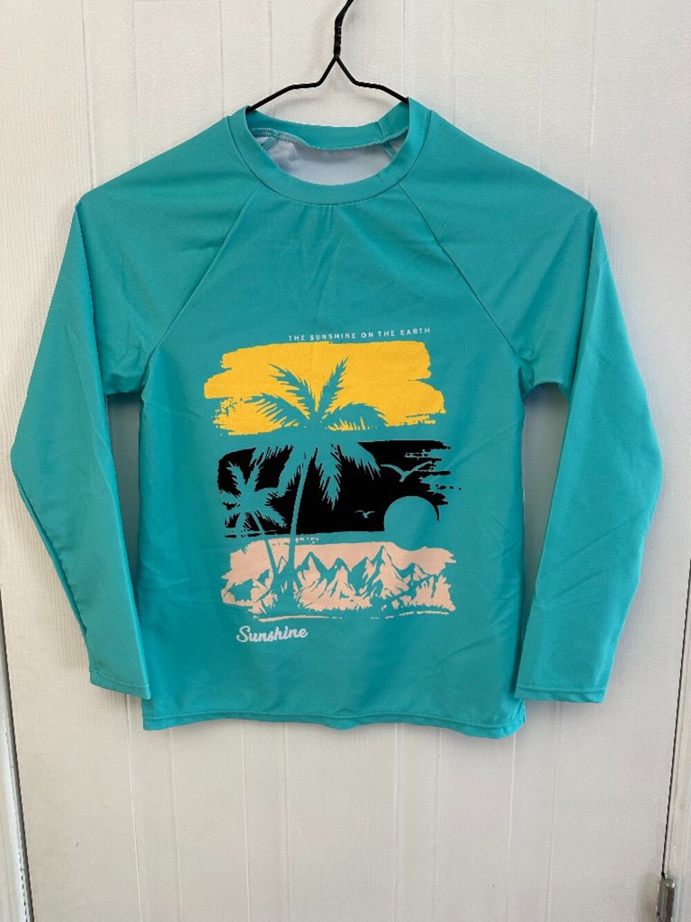 Teal Palm Tree Long Sleeve Rash Guard Swim Set - Boys 7–8